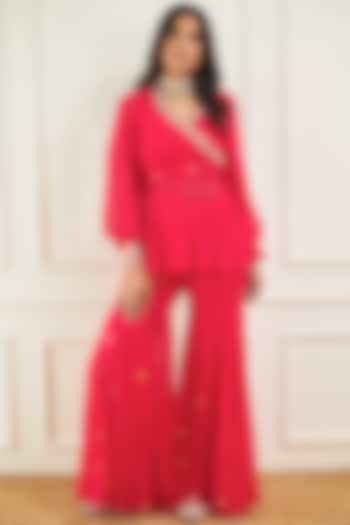 Shop Designer Sanya Gulati Pink Gathers Peplum and Pants Set