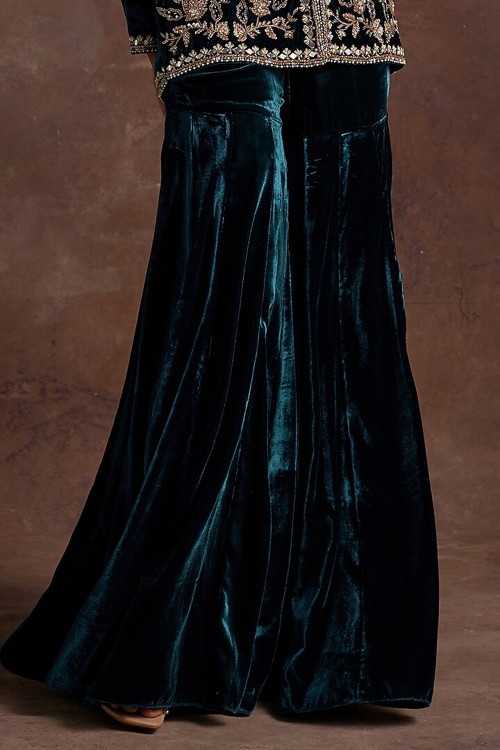 Green Silk Velvet Wedding Sharara Set by Sanya Gulati at Pernia's Pop Up Shop