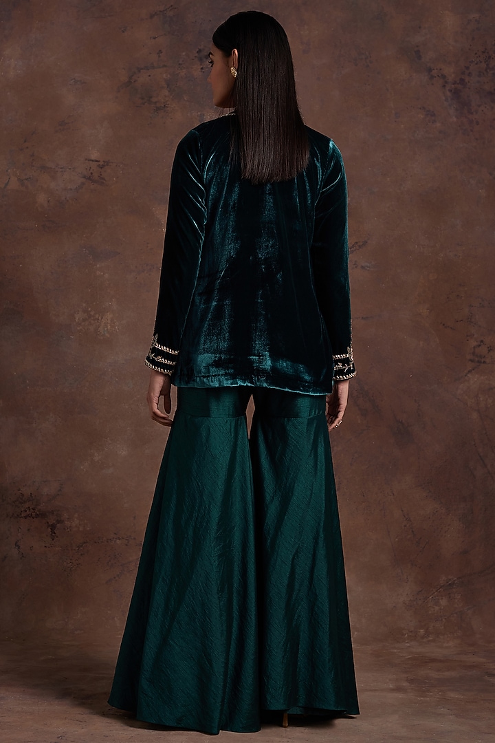 Green Silk Wedding Sharara Set by Sanya Gulati at Pernia's Pop Up Shop