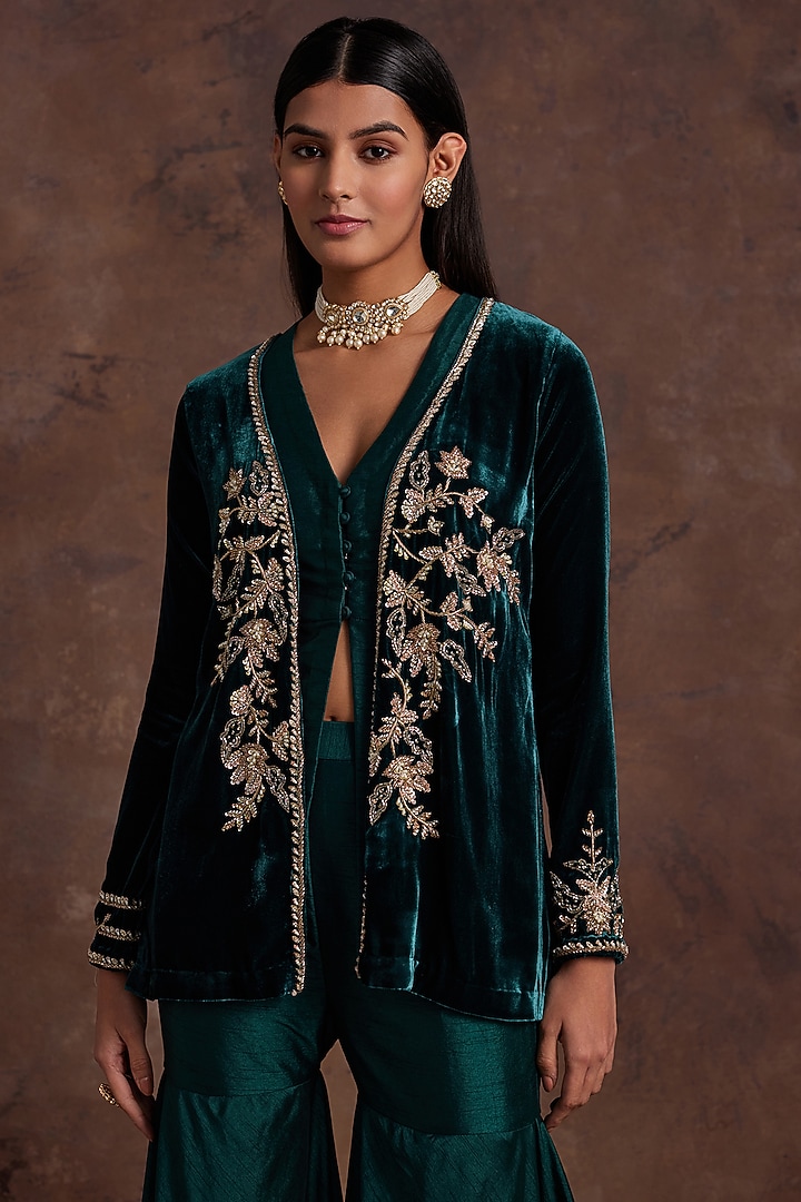 Green Silk Wedding Sharara Set by Sanya Gulati at Pernia's Pop Up Shop