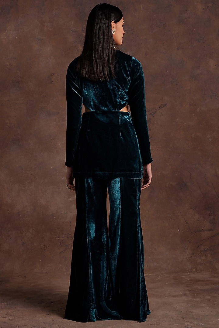 Green Silk Velvet Pant Set by Sanya Gulati at Pernia's Pop Up Shop