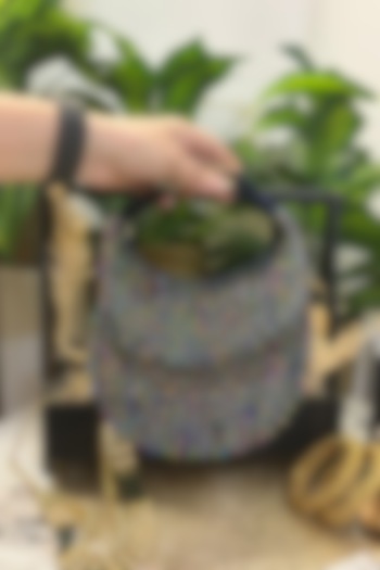 Black Velvet Bead & Tassel Embroidered Clutch by Soniya G Accessories at Pernia's Pop Up Shop