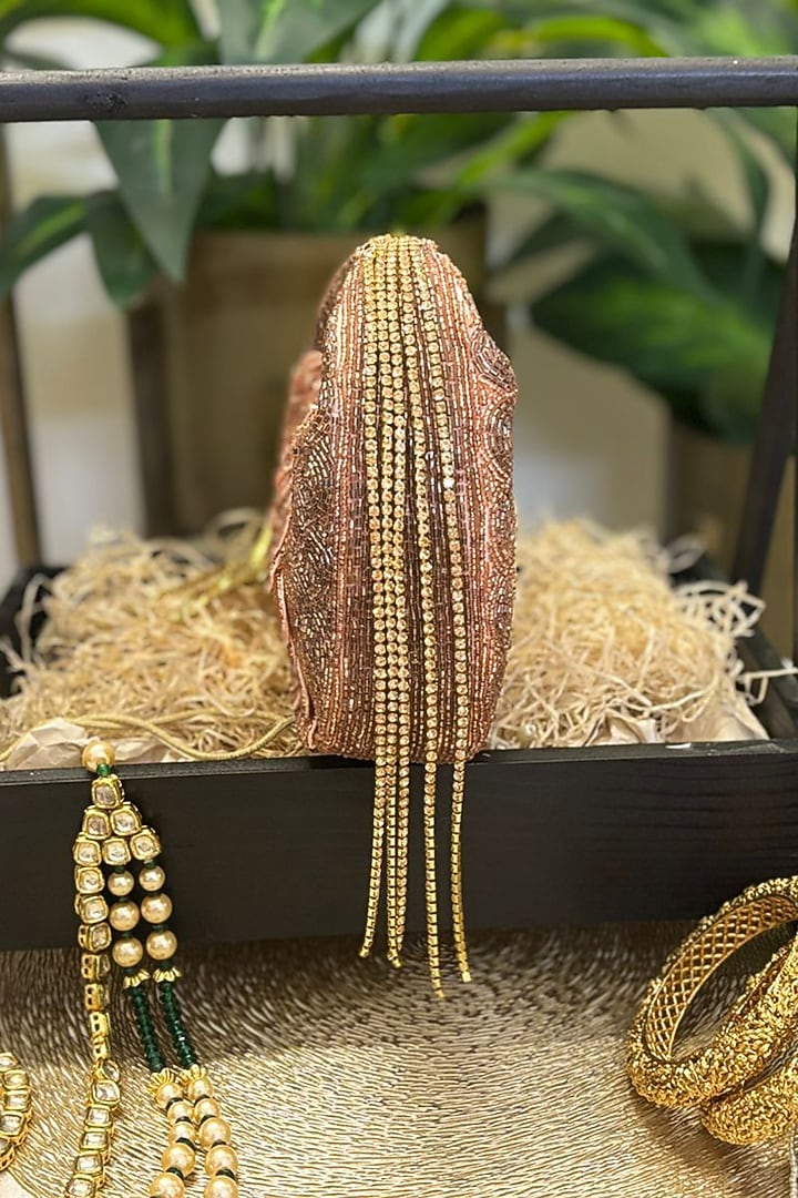 Rose Gold Velvet Bead & Stone Embroidered Clutch by Soniya G Accessories at Pernia's Pop Up Shop