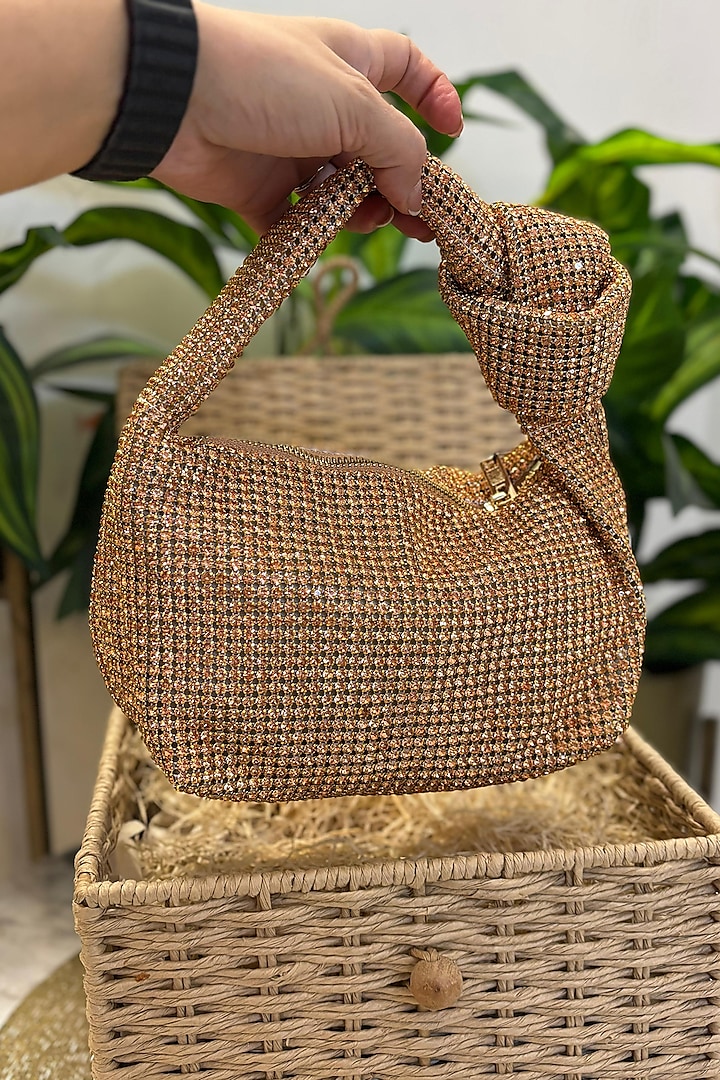 Rose Gold Rhinestone Side Knot Clutch by Soniya G Accessories at Pernia's Pop Up Shop