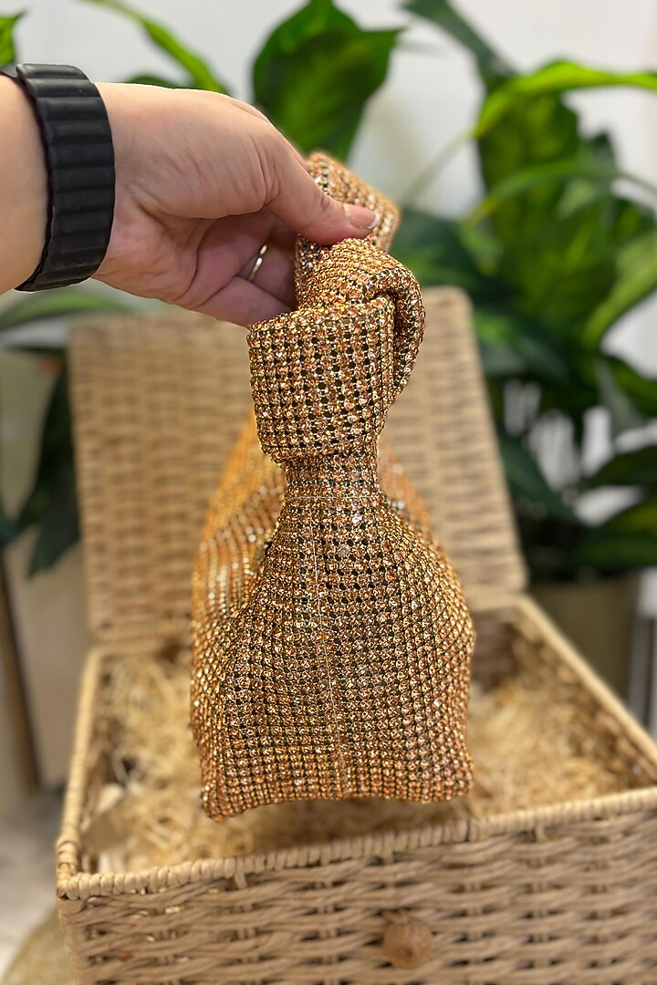 Rose Gold Rhinestone Side Knot Clutch by Soniya G Accessories at Pernia's Pop Up Shop