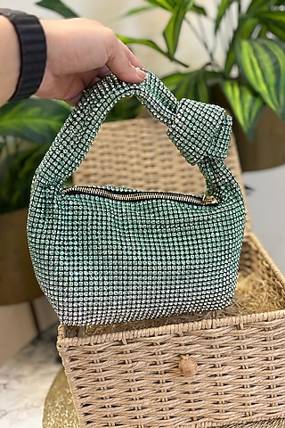 Green Rhinestone Side Knot Clutch by Soniya G Accessories