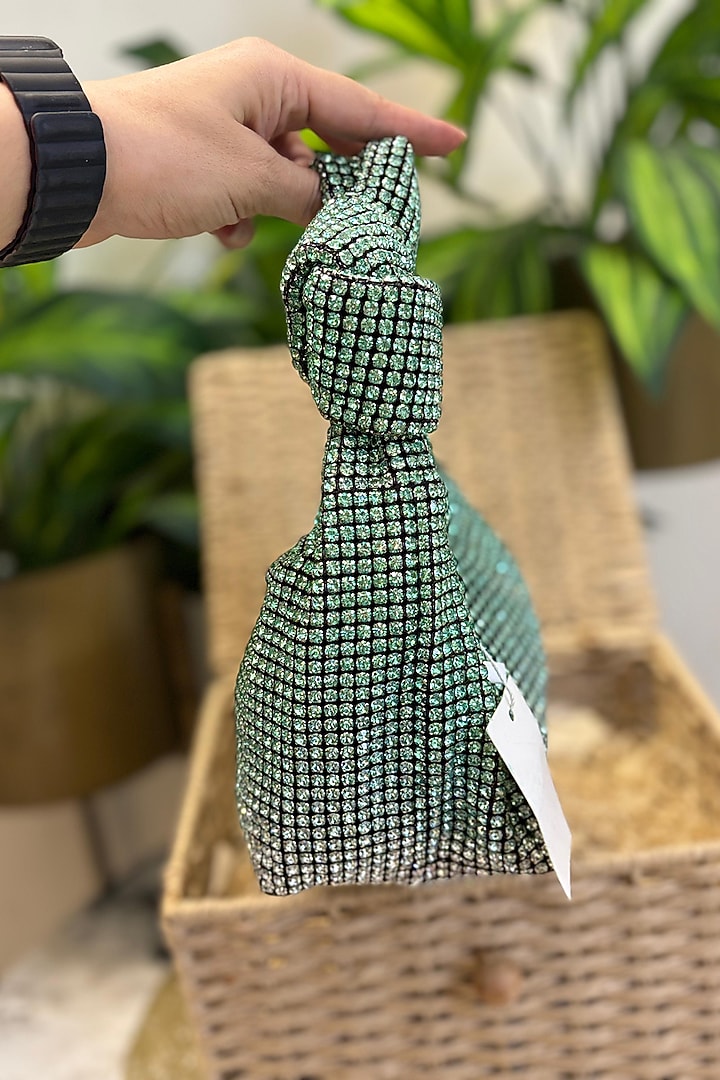 Green Rhinestone Side Knot Clutch by Soniya G Accessories at Pernia's Pop Up Shop