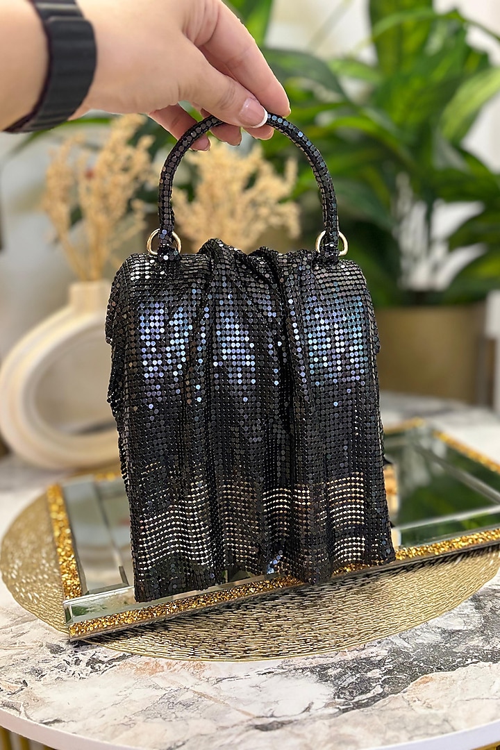 Black Suede Metallic Clutch by Soniya G Accessories at Pernia's Pop Up Shop