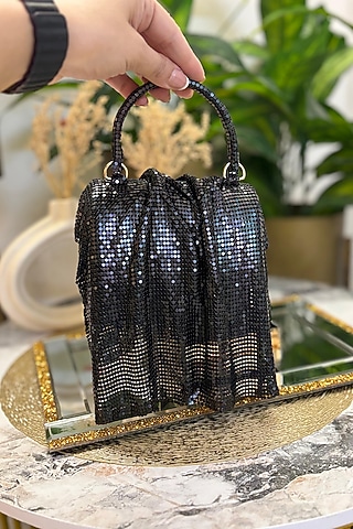 Black Suede Metallic Clutch by Soniya G Accessories