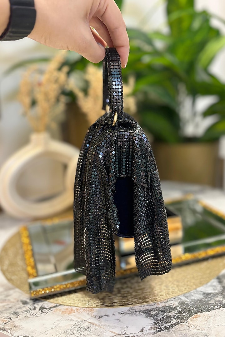 Black Suede Metallic Clutch by Soniya G Accessories at Pernia's Pop Up Shop