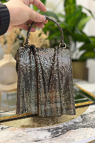 Grey Suede Metallic Clutch by Soniya G Accessories