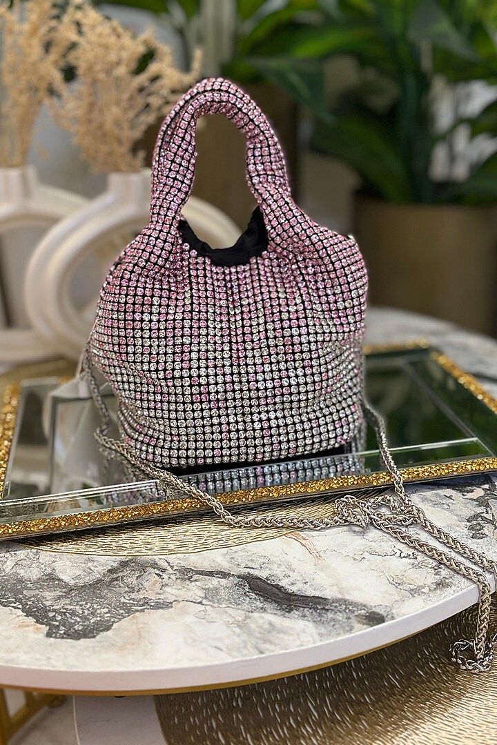 Pink Rhinestone Bucket Bag by Soniya G Accessories at Pernia's Pop Up Shop