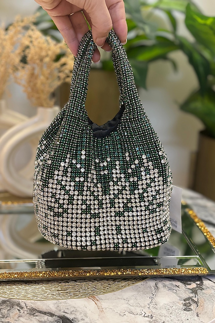 Green Rhinestone Bucket Bag by Soniya G Accessories at Pernia's Pop Up Shop