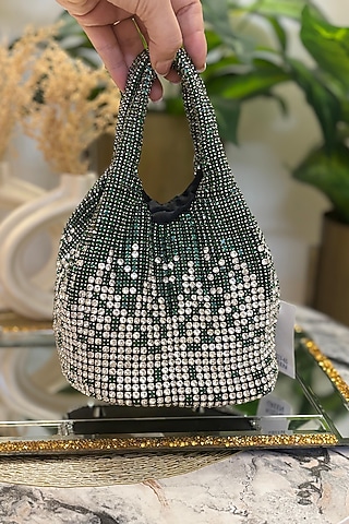 Green Rhinestone Bucket Bag by Soniya G Accessories