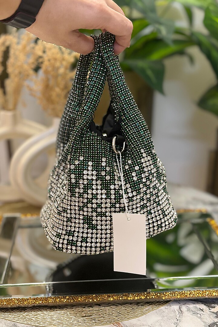 Green Rhinestone Bucket Bag by Soniya G Accessories at Pernia's Pop Up Shop