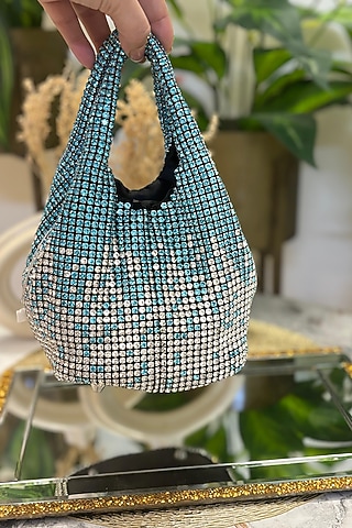 Sea Blue Rhinestone Bucket Bag by Soniya G Accessories