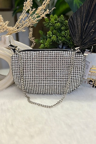 Silver Rhinestone Clutch by Soniya G Accessories