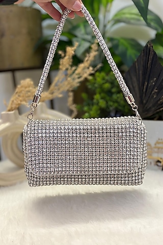Silver Rhinestone Clutch by Soniya G Accessories