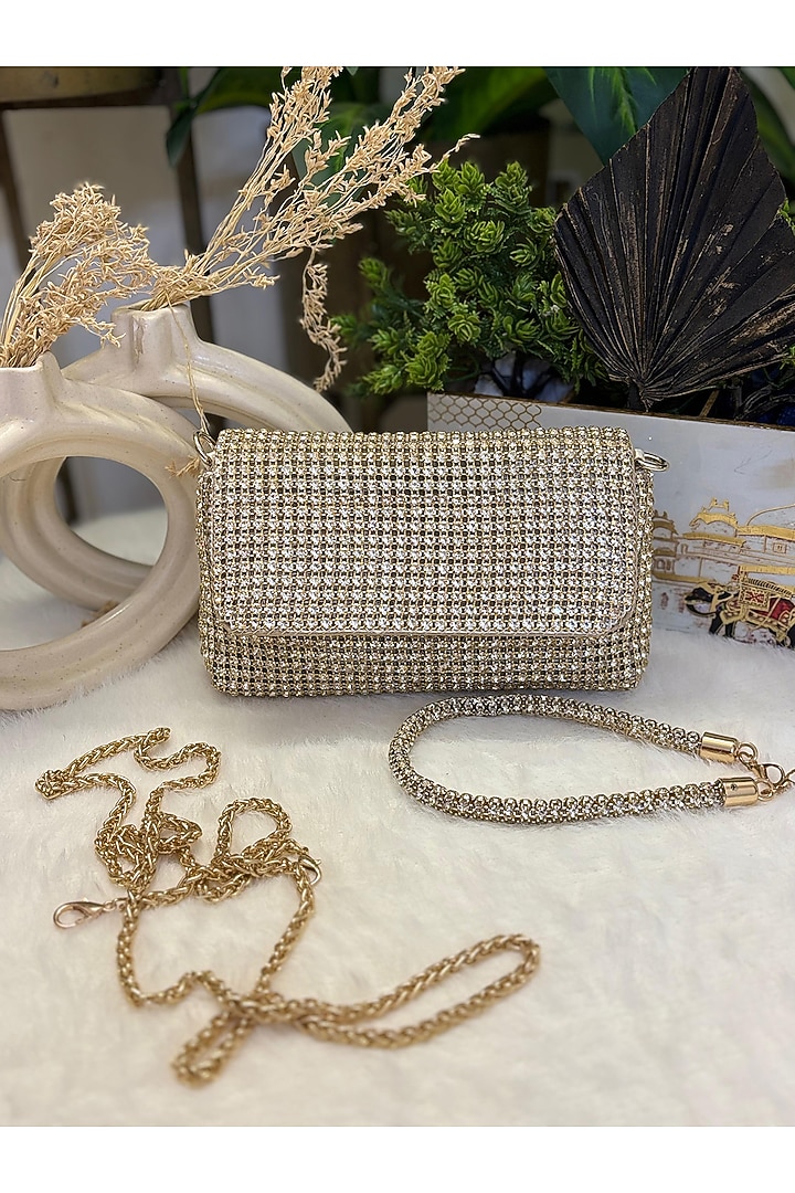 Golden Rhinestone Clutch by Soniya G Accessories at Pernia's Pop Up Shop