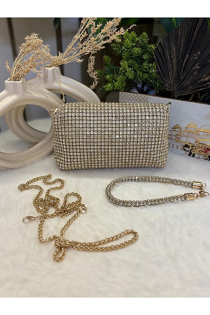 Golden Rhinestone Clutch by Soniya G Accessories at Pernia's Pop Up Shop