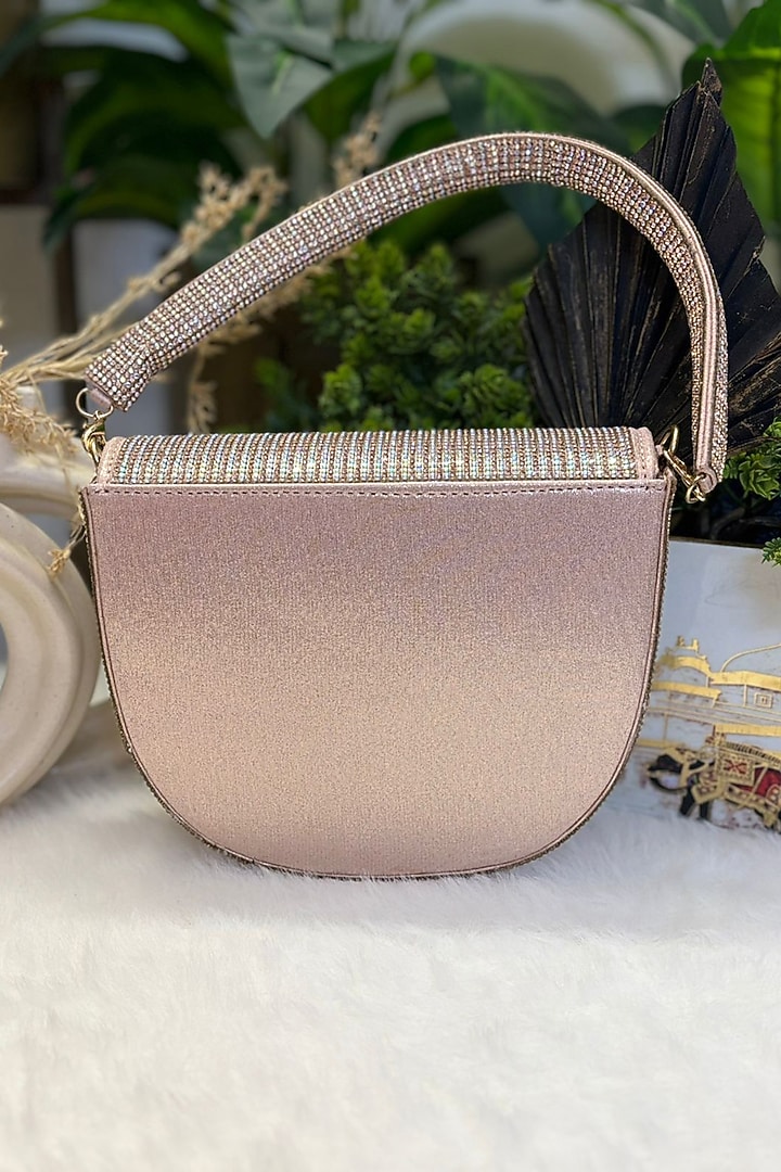 Rose Gold Shimmer Leather Pearl Embroidered Clutch by Soniya G Accessories at Pernia's Pop Up Shop