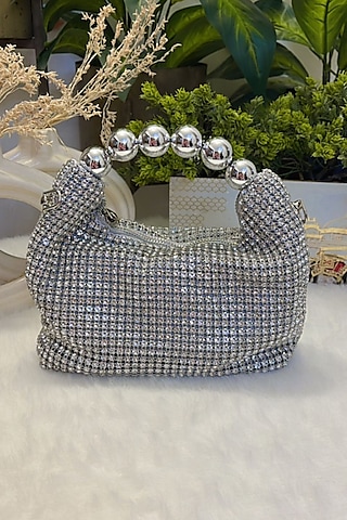 Silver Rhinestone Clutch by Soniya G Accessories
