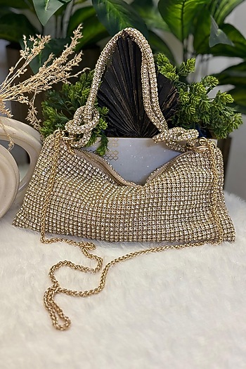 Golden Rhinestone Clutch by Soniya G Accessories at Pernia's Pop Up Shop