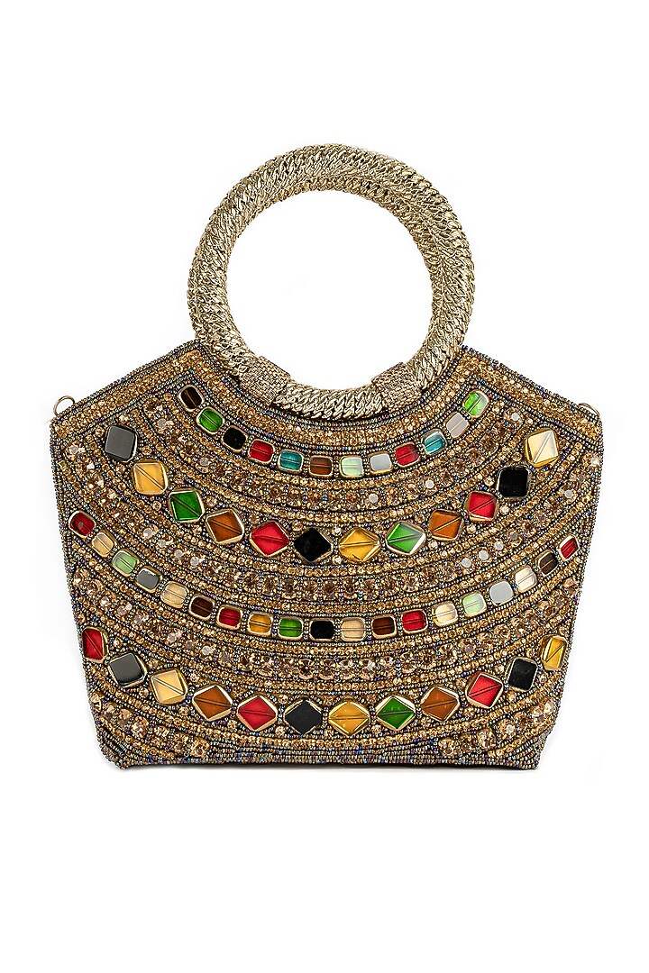 Multi-Colored Silk Stone Clutch by Soniya G Accessories at Pernia's Pop Up Shop