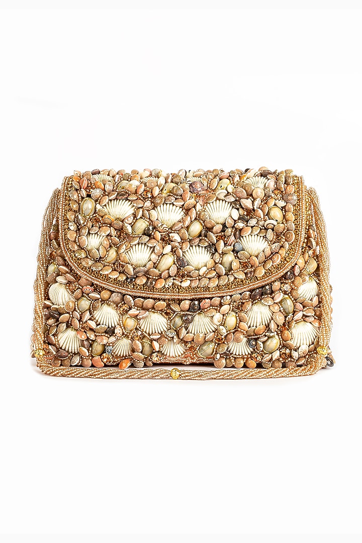 Gold Silk Clutch With Pearls by Soniya G Accessories at Pernia's Pop Up Shop