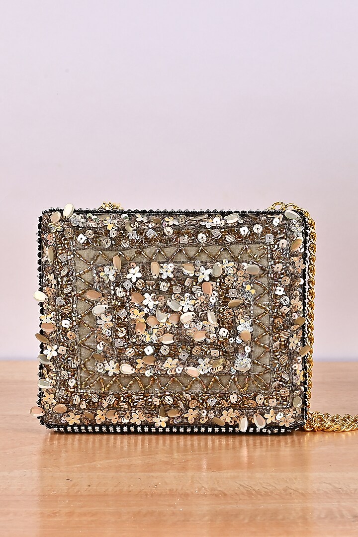 Mouse Colored Embellished Clutch by Soniya G Accessories
