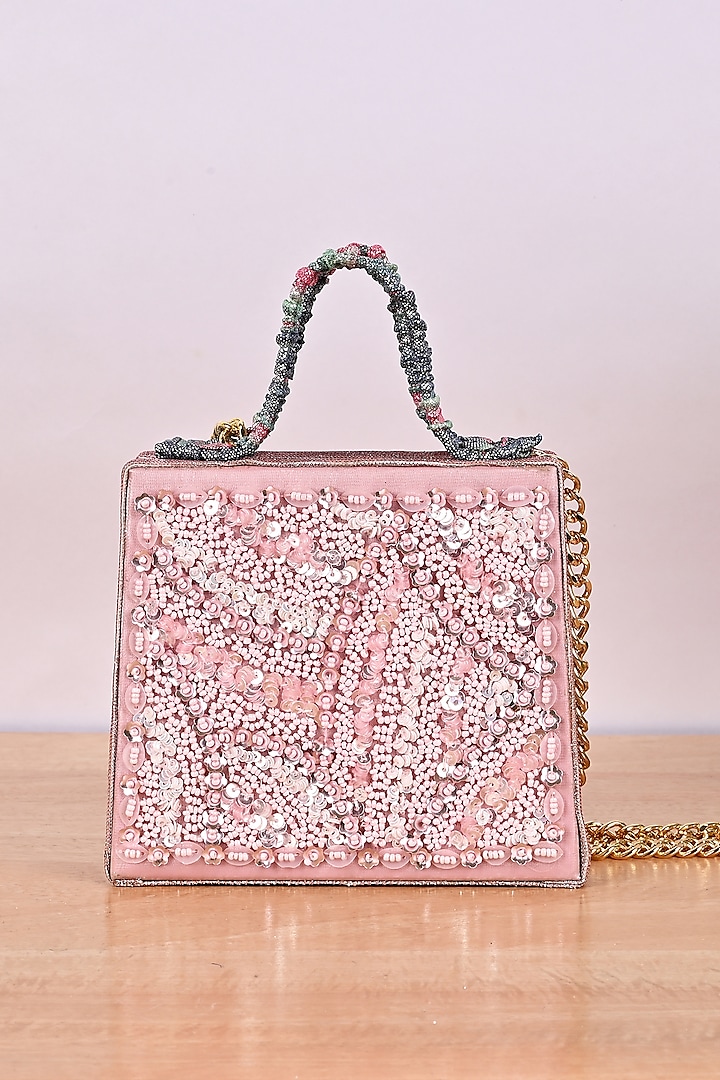 Baby Pink Embellished Clutch by Soniya G Accessories