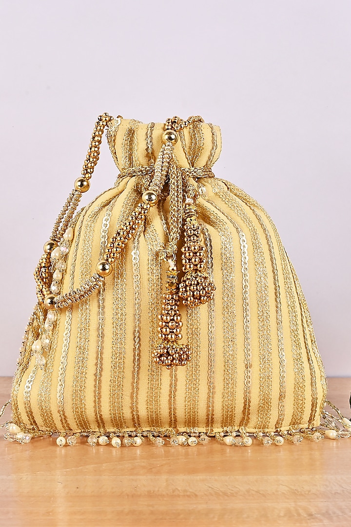 Gold Silk Sequinned Potli by Soniya G Accessories