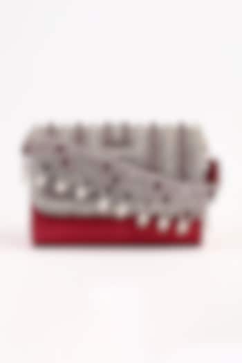 Red Raw Silk Embellished Clutch by Sugarcrush at Pernia's Pop Up Shop