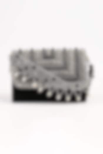 Black Raw Silk Embellished Clutch by Sugarcrush at Pernia's Pop Up Shop