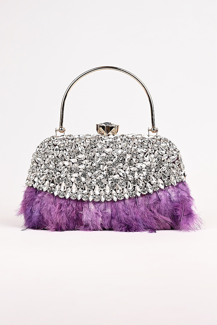 Purple Raw Silk Crystal Embellished Clutch by Sugarcrush at Pernia's Pop Up Shop