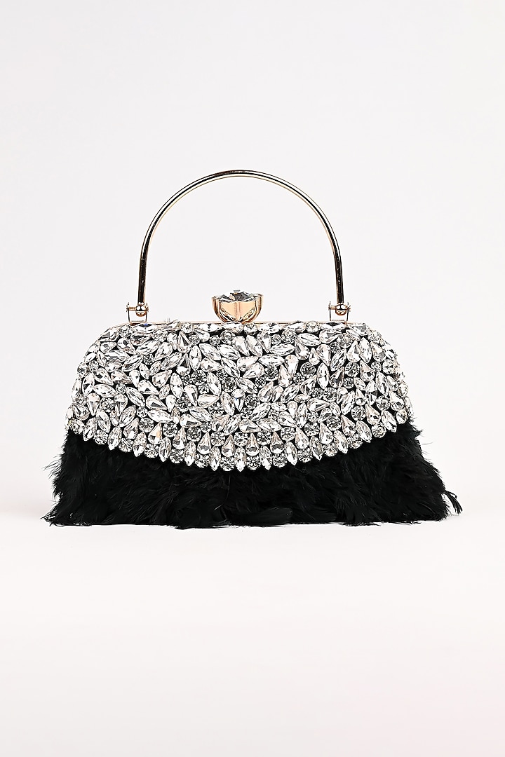 Black Raw Silk Crystal Embellished Clutch by Sugarcrush at Pernia's Pop Up Shop