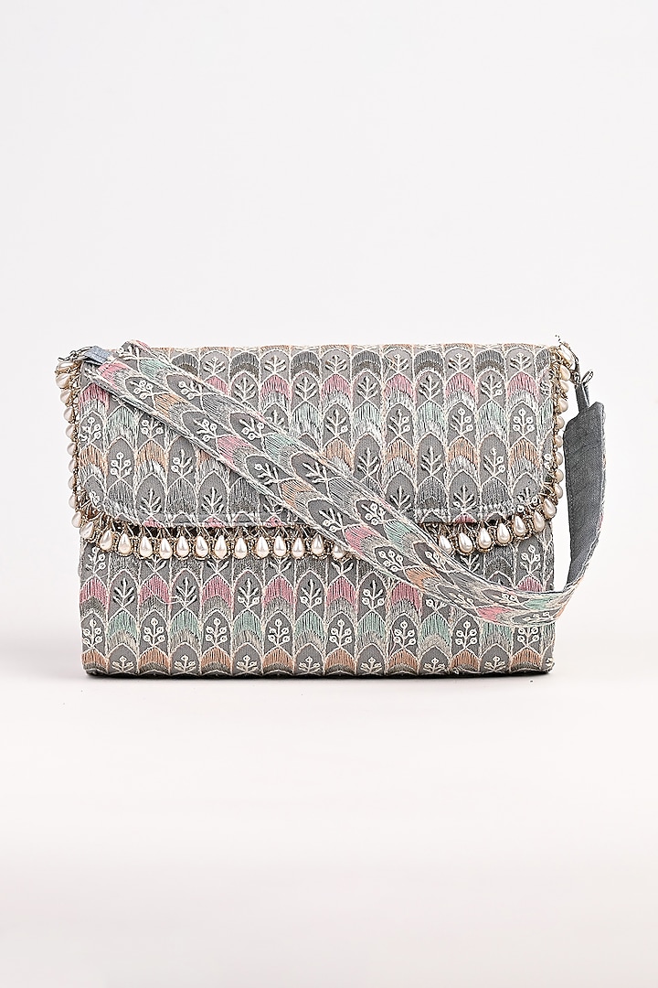 Multi-Colored Raw Silk Embroidered Clutch by Sugarcrush at Pernia's Pop Up Shop