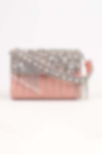 Peach Raw Silk Crystal Embellished Clutch by Sugarcrush at Pernia's Pop Up Shop