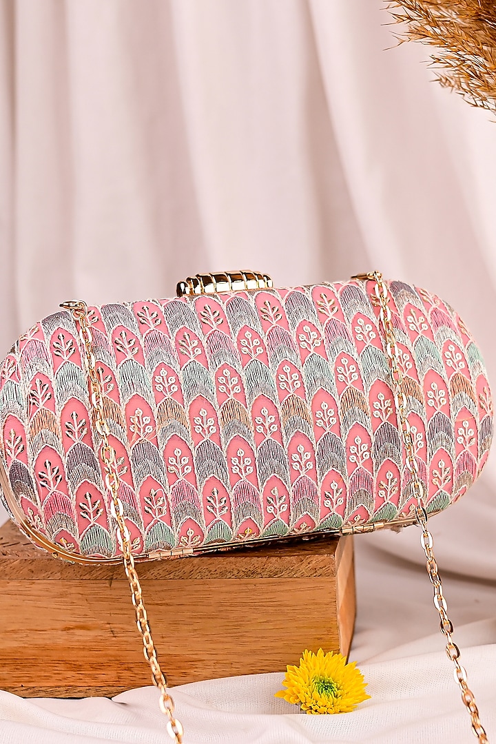 Multi-Colored Raw Silk Embroidered Clutch by Sugarcrush