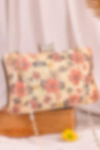 Beige Raw Silk Embroidered Clutch by Sugarcrush at Pernia's Pop Up Shop