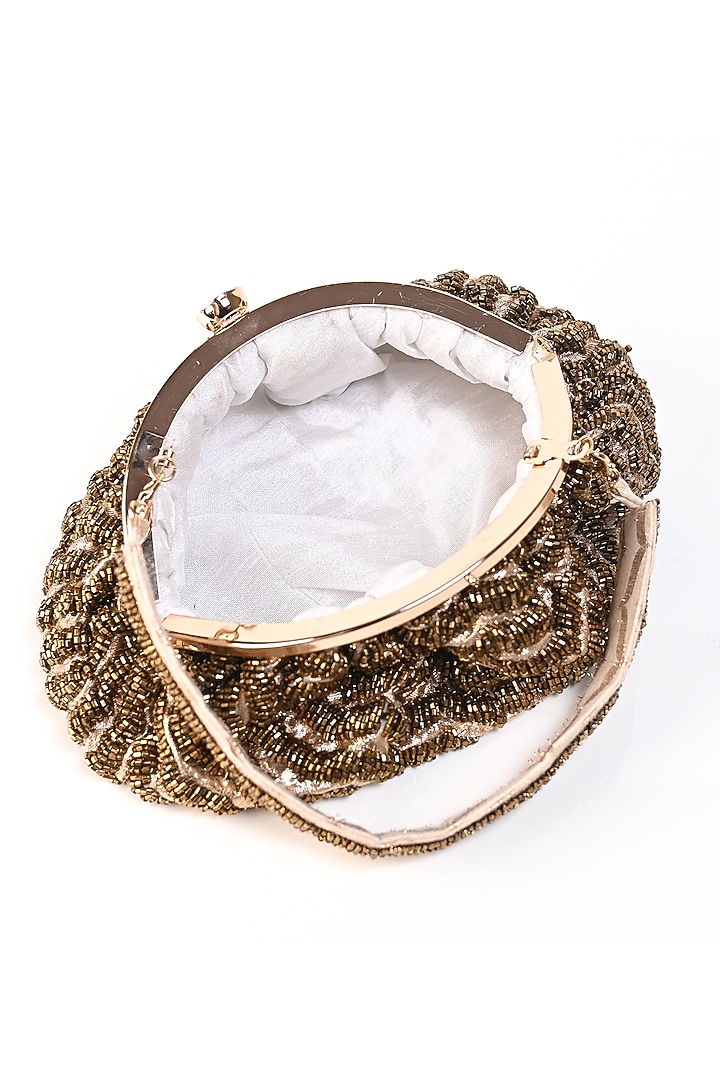 Gold Raw Silk Japanese Bead Embroidered Clutch by Sugarcrush at Pernia's Pop Up Shop
