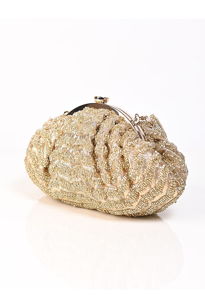 Gold Raw Silk Japanese Bead Embroidered Clutch by Sugarcrush at Pernia's Pop Up Shop