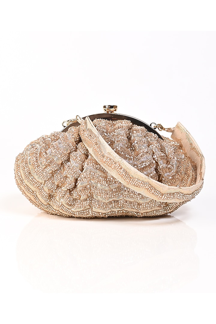 Gold Raw Silk Japanese Bead Embroidered Clutch by Sugarcrush at Pernia's Pop Up Shop