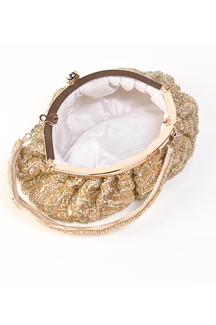 Gold Raw Silk Japanese Bead Embroidered Clutch by Sugarcrush at Pernia's Pop Up Shop