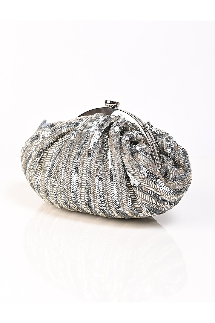 Silver Raw Silk Japanese Bead Embroidered Clutch by Sugarcrush at Pernia's Pop Up Shop