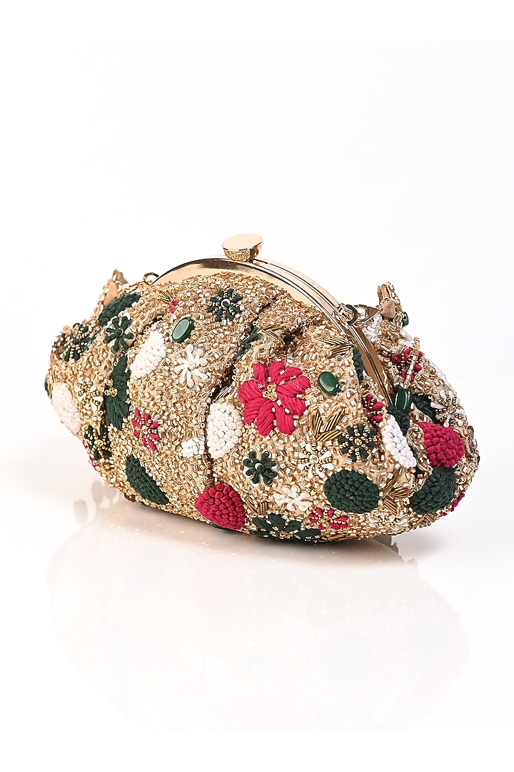 Gold Raw Silk Embroidered Clutch by Sugarcrush at Pernia's Pop Up Shop