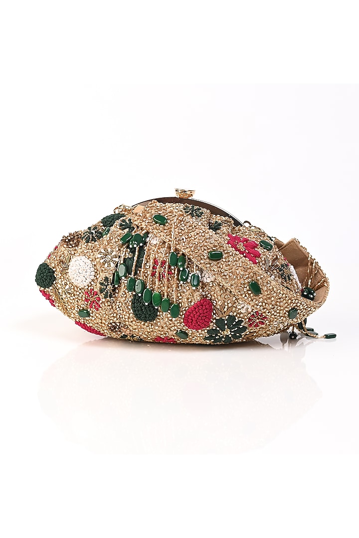 Gold Raw Silk Embroidered Clutch by Sugarcrush at Pernia's Pop Up Shop