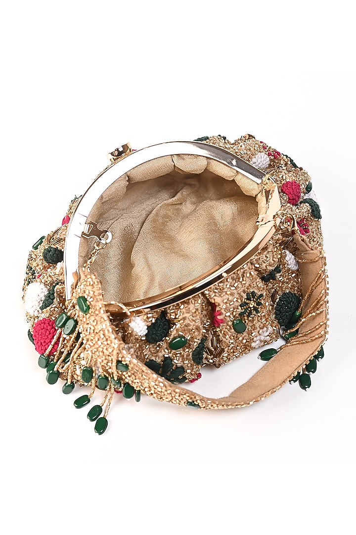 Gold Raw Silk Embroidered Clutch by Sugarcrush at Pernia's Pop Up Shop