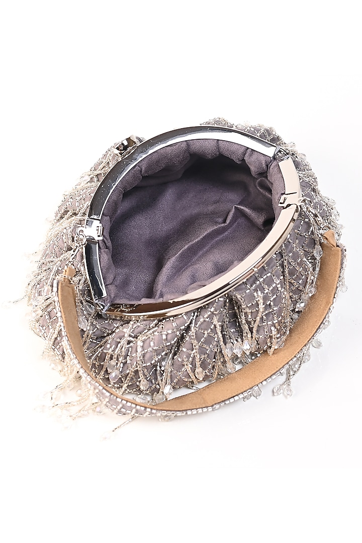 Grey Raw Silk Crystal Embroidered Clutch by Sugarcrush at Pernia's Pop Up Shop