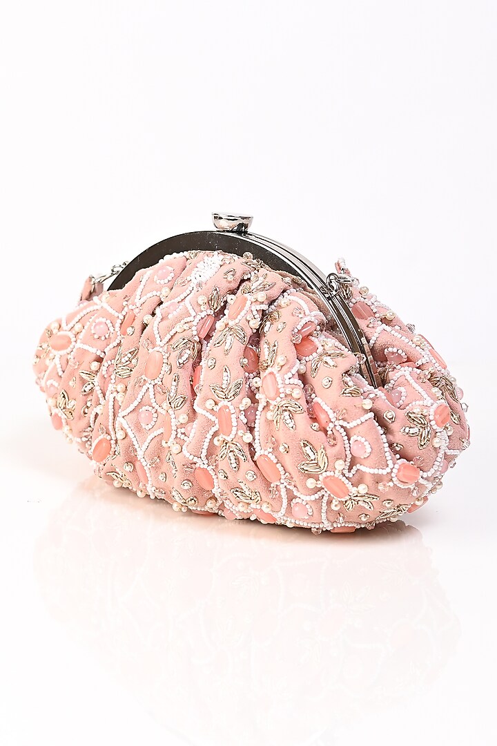Pink Raw Silk Crystal Embroidered Clutch by Sugarcrush at Pernia's Pop Up Shop